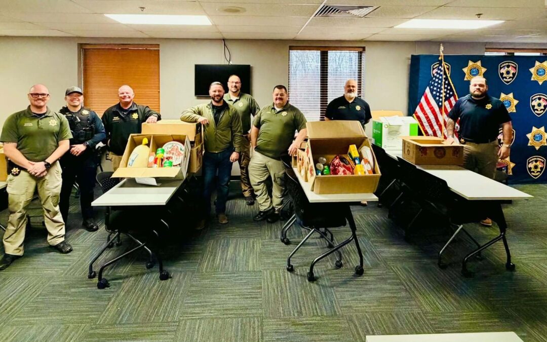 Officers and food delivery boxes